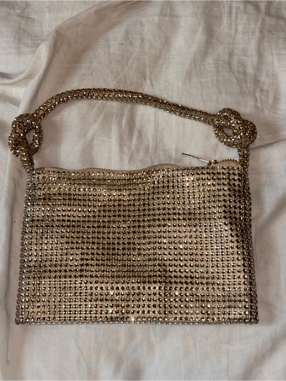 Gold Crystal-Embellished Evening Shoulder Bag
